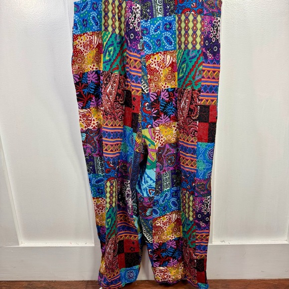 Womens Patchwork Jumpsuit Overalls Boho Festival Multicolored Cotton Blend XXL - Picture 7 of 14